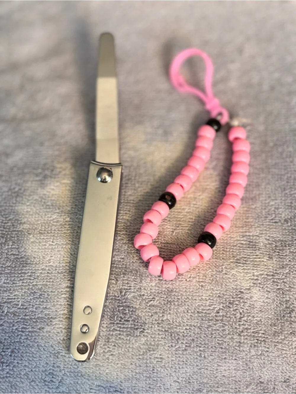Pink Beaded Kids Keychain Wrist Strap with Flower Nail Clipper